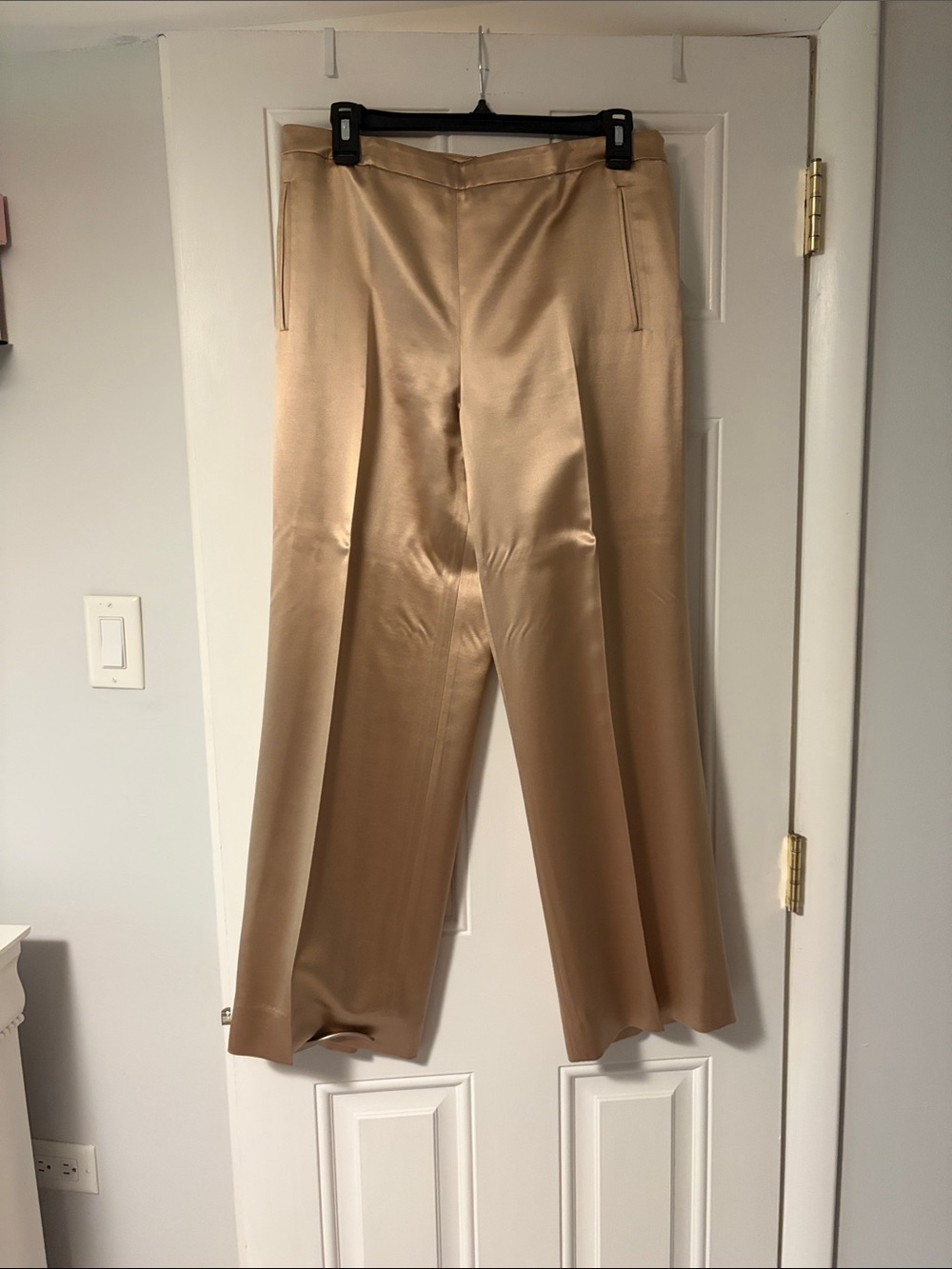 Satin Wide-Leg Pants in Light Gold